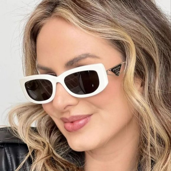 NEW Prada PR14YS 1425S0 Talc Dark Grey Rectangle Unisex Sunglasses - Picture 11 of 14